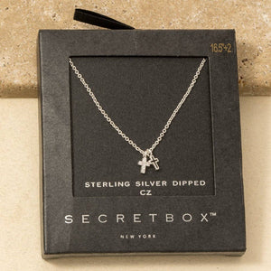 Secret Box Gold Dipped Cz Cross Pendant Necklace - Silver