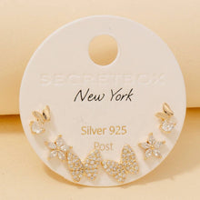 Secret Box Pave Butterflies And Stars Stud Earrings Set - Gold