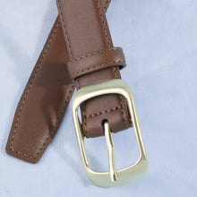 Solid Rectangle Buckle Leather Belt: Gold/Black