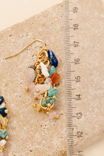 Pebble Stone Beaded Fringe Dangle Earrings - Turquoise