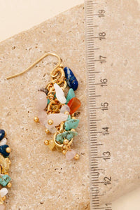 Pebble Stone Beaded Fringe Dangle Earrings - Turquoise