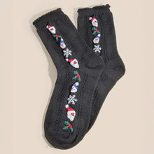 Embroidered Snowman and Santa Christmas Theme Socks - Navy