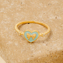 Gold Dipped Enamel Ribbon Bow Heart Ring