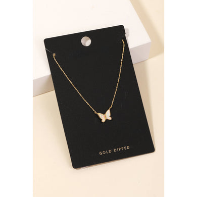 Gold Dipped Opal Butterfly Pendant Necklace - Gold