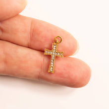 18K Gold PVD Stainless Steel Stone Cross Charm Bar - Gold