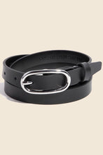 Long Oval Buckle Leather Belt - Silver/Black