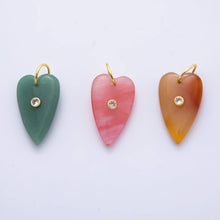 18K Gold Filled 35mm Carnelian, Aventurine, Quartz Long Heart Gemstone Charm | AH890 AH891: Carnelian