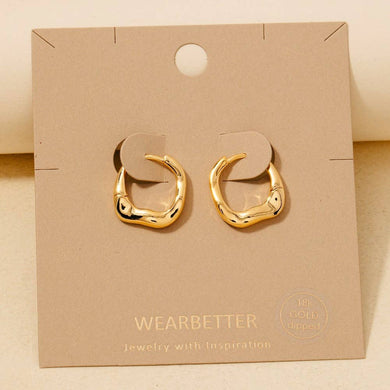 Gold Dipped Warped Hinge Hoop Earrings - Gold