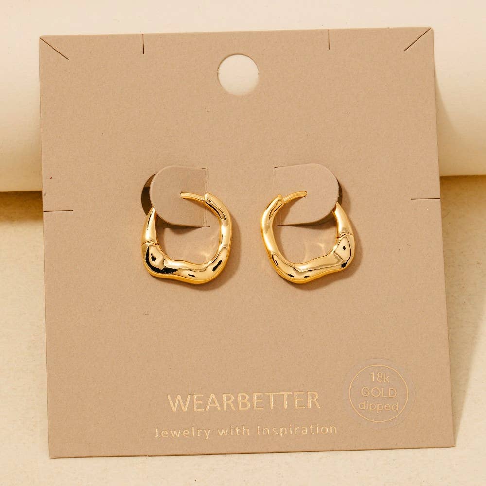 Gold Dipped Warped Hinge Hoop Earrings - Gold