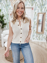 The Iris Knit Button Down Sweater Vest Top - Off White