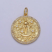24K Gold Filled Zodiac Sign Birth Star Hammered Round Micro Paved CZ Charm Bar