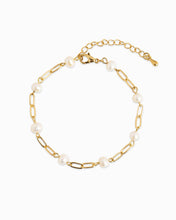 Gold Link Freshwater Pearl Station Chain Bracelet