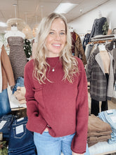 Parker Mock Neck Pocket Detail Long Sleeve Sweater - Burgundy