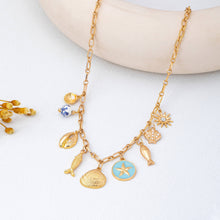 Charm Necklace-Coastal seashells fish cloisonne