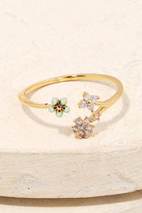 Mini Rhinestone Flower Vine Open Ring - White