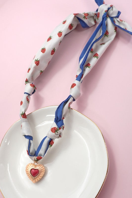Handmade Scarf Necklace - Strawberry Heart