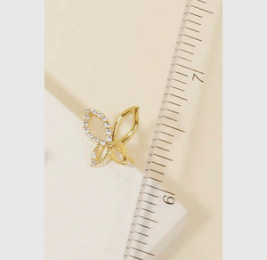 CZ Half Pave Butterfly Stud Earrings - Gold