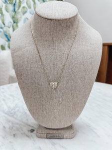 Sterling Silver Pearl Pave Heart Pendant Necklace: Gold