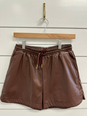 FINAL SALE Let's Go Girls Faux Leather Shorts - Dark Brown