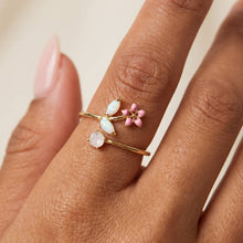 Enamel Flower Opal Branch Open Cuff Ring