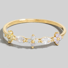 Multi Flower Rhinestone Ring: Gold
