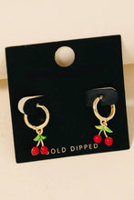 Gold Dipped Epoxy Cherry Charms Hoop Earrings