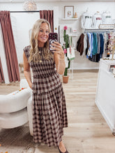 Autumn Lane Smocked Midi Dress - Brown Plaid