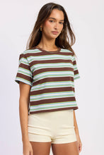 Fairway Stripe Boyfriend Tee - Wine Multi