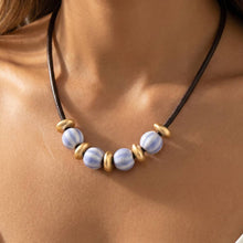 Leather Cord Striped Ceramic Bead Necklace: WGBL
