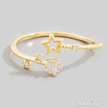 Gold Dipped Cz Double Star Open Ring: Gold