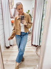 Sandstone Vegan Suede Collared Button Down Cropped Jacket - Camel