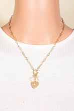 Pearl Cross And North Star Heart Charms Chain Necklace - Gold