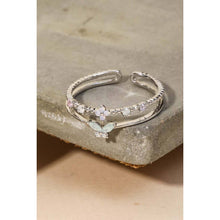 Double Line Rhinestone Fashion Ring - Silver