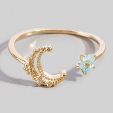 Gold Dipped Cz Moon And Star Open Band Ring - Gold