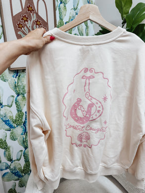 Coastal Cowgirl Oversized Crew Sweatshirt - Cream