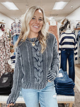 Retro Tide Cable Knit Pullover Sweater - Navy