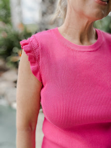 Ruffle Sleeve Detail Knit Top - Pink Magnolia