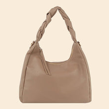 Braided Handle Faux Leather Hobo Hand Bag - Brown