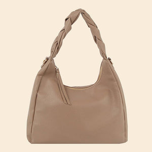 Braided Handle Faux Leather Hobo Hand Bag - Brown