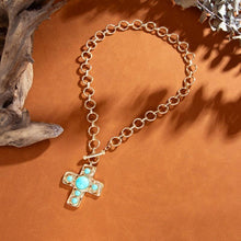 Hammered Cross Front Toggle Necklace - Turquoise