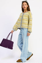 BUTTON UP ROUND NECK CARDIGAN: PURPLE BURGUNDY MULTI