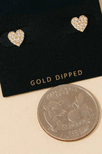 Gold Dipped Cz Pave Heart Stud Earrings - Gold