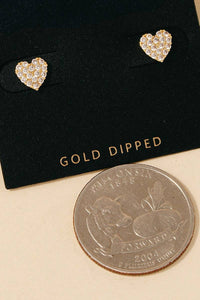 Gold Dipped Cz Pave Heart Stud Earrings - Gold