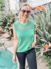 Stephanie Sweater Tank with Crochet Yoke Detail - Green