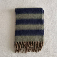 Blue-Brown Stripe Scarf - Thick Winter Wrap