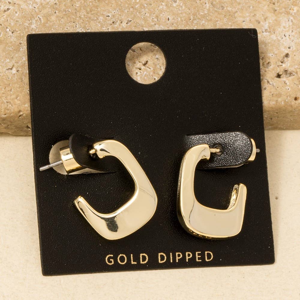Gold Dipped Thick Squared Hoop Earrings - Gold