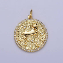 24K Gold Filled Zodiac Sign Birth Star Hammered Round Micro Paved CZ Charm Bar