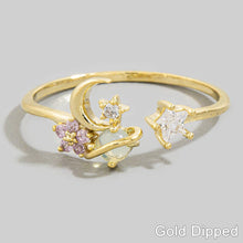 Gold Dipped Cz Celestial Open Ring: Gold