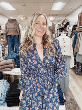 Marigold Meadow Zippered Floral Mini Dress - Midnight Navy