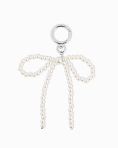 Pearl Bead Bow Keychain Bag Charm - Gold